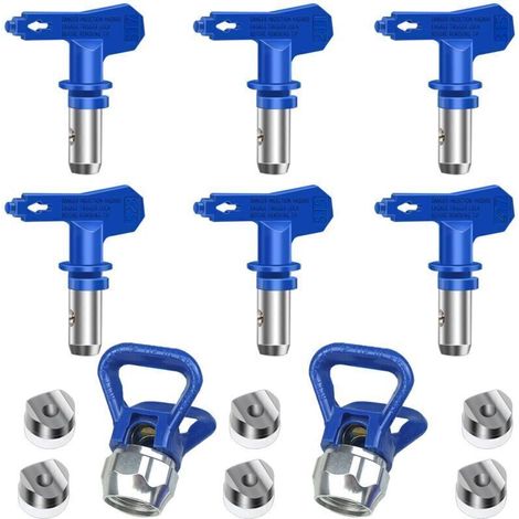 Set of 6 reversible airless spray nozzles, airless paint guns, spray parts for homes, buildings, patios, fences (211, 315, 417, 517, 515, 523). (1/4)