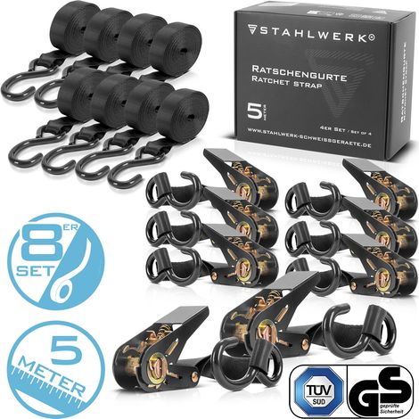 STAHLWERK Cinghia a cricchetto con gancio set di 8 5 m x 25 mm 800 kg