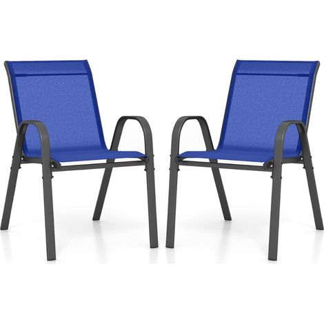 Stapelbare Gartenstühle, 2er-Set, Blau, Metall & Textilene