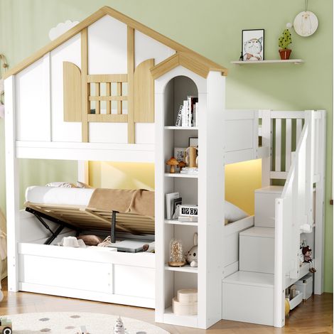 Letto a castello bambini 90x200 cm bianco in legno con contenitore, senza materasso – MEUBLIV (1/5)
