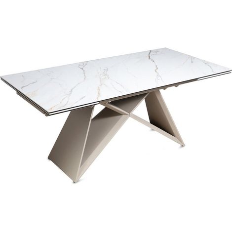 Deco In Paris – Table à manger extensible céramique blanche 10 personnes – Plateau marbre – Pieds métal beige – Design moderne et élégant (1/5)