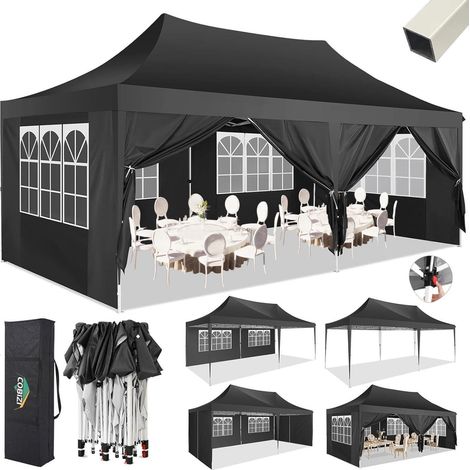 Faltpavillon 3x6m Wasserdicht mit 6 Seitenteilen, UV-Schutz, Schwarz (1/5)
