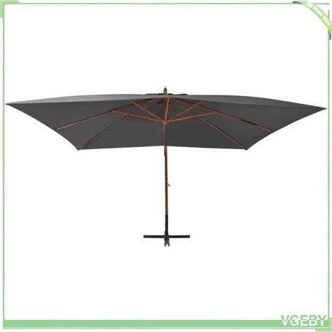 Parasol de jardin en porte-à-faux - FAFEICY - 44491 - 400x300 cm - Toile polyester anti-UV - Mât en bois anthracite (1/4)
