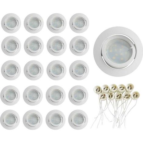 Lot de 20 Spot encastrable 1/4 de tour Blanc Aluminium avec douille GU10 ref.888 (1/2)