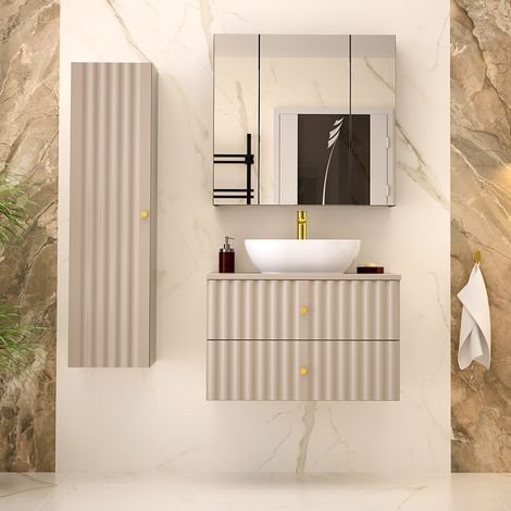 Badezimmer Komplettset 3-teilig inkl. Waschbecken 130 cm breit in Beige AQUINO-140 (1/5)