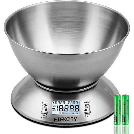 Balance de cuisine électronique avec bol mélangeur en acier inoxydable, minuterie et capteur de température, pour la cuisson et la pâtisserie - 5 kg-AquaForge (1/5)