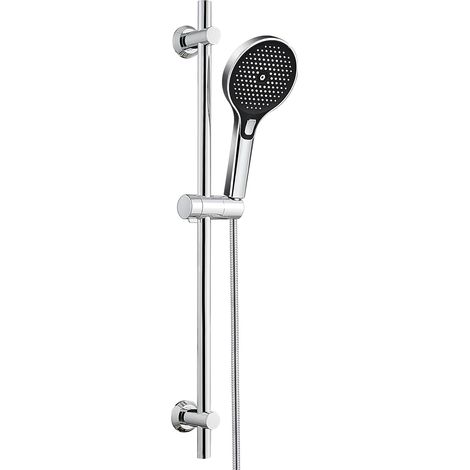 Barre de douche en acier inoxydable 70 cm avec tuyau et support, colonne de douche avec douchette 3 jets, fixation murale réglable adapté aux trous existants, chromé (1/5)