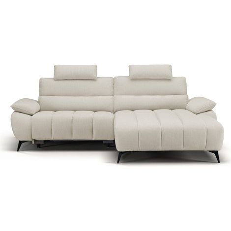Canapé d’angle relax électrique en velours chiné beige LYANA - (1/5)