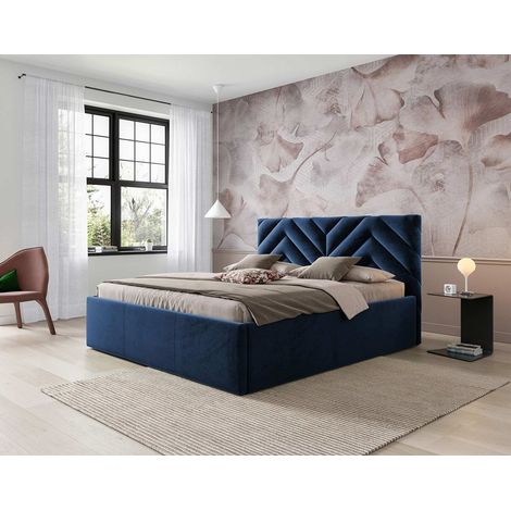 Santiago - lit coffre - 180x200 - sommier inclus - en velours - bleu (1/4)