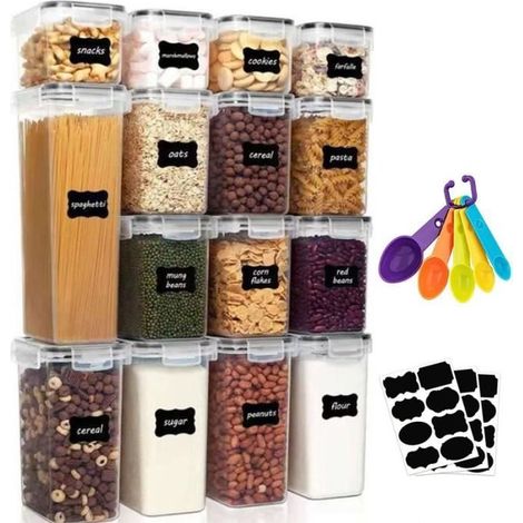 Boîte de Rangement - AMOUNE - 15 Pièces - Transparent - Hermétique - Plastique Alimentaire (1/4)