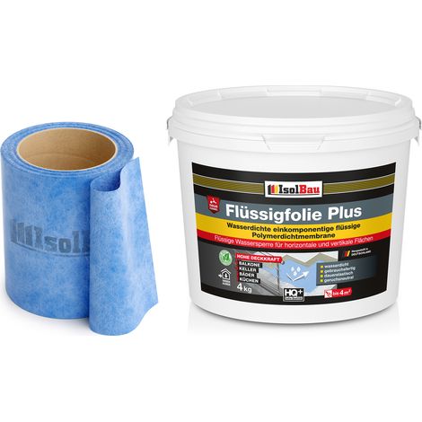 Dichtset Flüssigfolie PLUS 4 kg + 5 m Dichtband Abdichtung Balkon Bad Dusche (1/2)