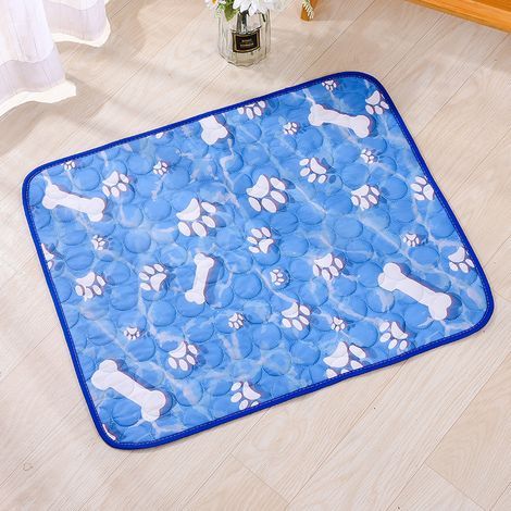 Tapis Rafraîchissant pour Chien et Chat XL 100x70 cm - Coussin d'Été en Soie Glacée Respirante, Motif Os et Empreintes, Accessoire de Refroidissement pour Animaux jusqu'à 30 kg-lsw-Chrom