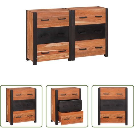 vidaXL Bois d'acacia - Buffet 3 pcs Marron 110 x 30 x 75 cm Bois d'Acacia Massif (1/5)