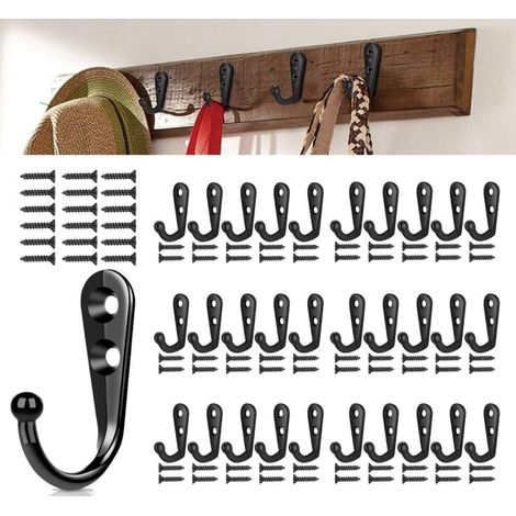 Set mit 30 schwarzen Wandhaken, Retro-Garderobenhaken, Wandgarderobenhaken, Metallhaken, für Küche, Bad, Ankleidezimmer – Schwarz (1/4)