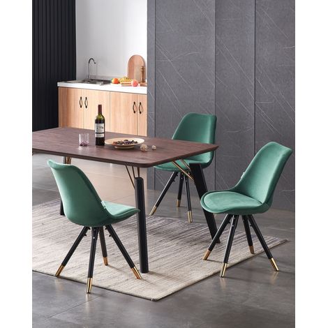 Cosmo LUX Sofia Dining Set - a Walnut Wooden Dining Table and Set of 4 Green Velvet Dining Chairs - Dining Room Kitchen (1/5)