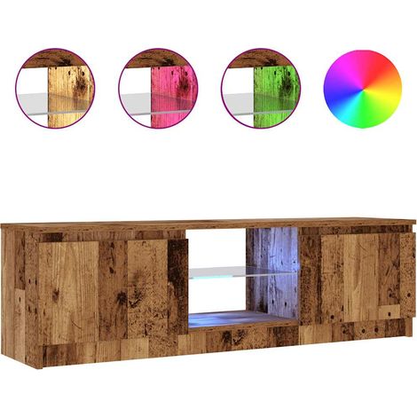 Meuble TV，Banc TV，Armoire TV avec lumières LED vieux bois bois d'ingénierie CFW181422 (1/5)