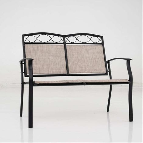 Banc de jardin 2 places en métal avec tissu respirant, dossier inclinable et pieds réglables pour jardin, terrasse et balcon
