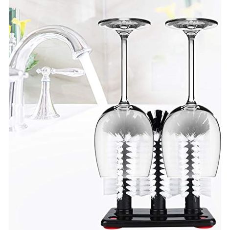 Brosse à trois tasses, barre de lavage pour tasses en verre, support pour évier avec ventouse (1/5)