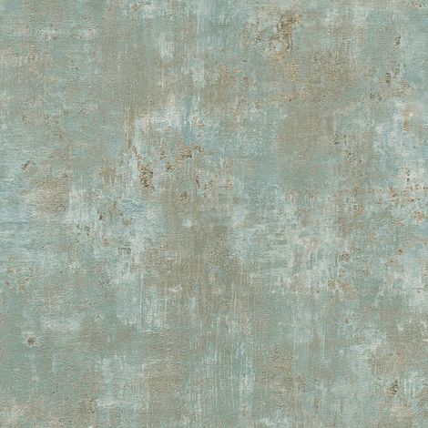 Plaster look wallpaper wall Profhome 396704 hot embossed non-woven wallpaper textured with tangible texture and metallic highlights green blue gold 5.33 m2 (1/5)