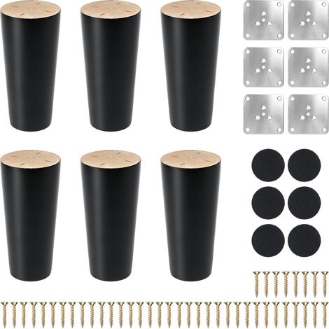 6 Pièces Pieds de Meubles en Bois 10CM Pieds Meubles Bois Rechange (1/5)