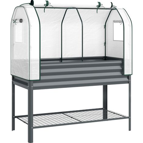 Huerto elevado, acero galvanizado, cubierta de invernadero, verde militar (1/2)