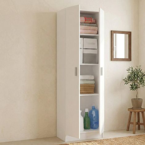 Armoire polyvalente à 2 portes Salem, Armoire auxiliaire, Étagère à chaussures avec 3 étagères, Étagère à chaussures haute moderne, 59x37h180 cm, Blanc (1/5)