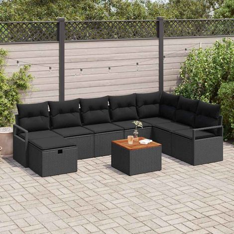 Salon de jardin modulable 9 pièces en polyrotin noir avec coussins et rangement, 67.8kg - PANGIVO (1/5)