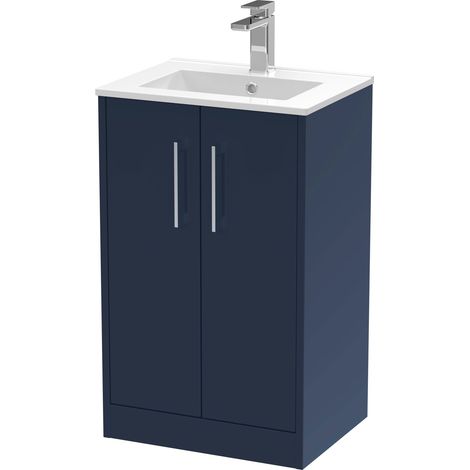 Hudson Reed Juno Floor Standing 2-Door Vanity Unit with Basin 2 500mm Wide - Midnight Blue (1/5)