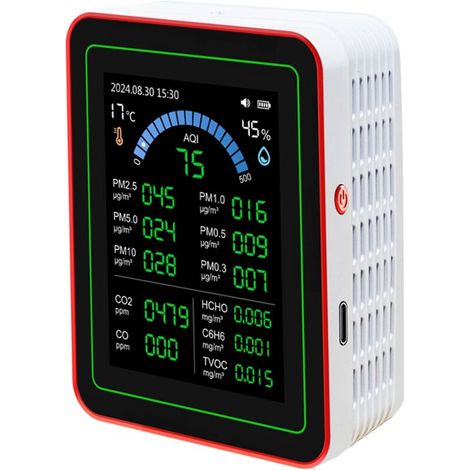 Jeffergarden Détecteur qualité air 18 en 1 CO2 TVOC HCHO PM2.5 PM10 température humidité testeur intérieur sur batterie stockage données (1/5)