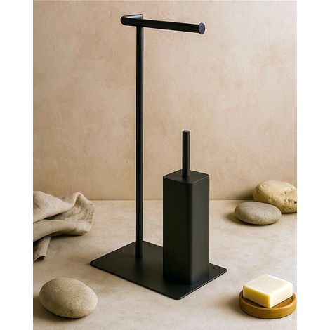 Exagonshop Piantana portarotolo e scopino acciaio nero opaco