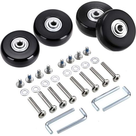 4-teiliges Ersatzrollenset für Koffer, 45 mm Metall- und Gummirollen, Trolley-Reparaturset mit Achsen und Schrauben, kompatibel mit Reisekoffern