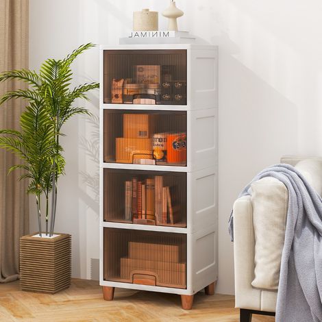 Bacs de Rangement de 150 L avec Couvercles Conteneurs de Rangement Empilables à 4 Niveaux avec Portes Magnétiques Blanc (1/3)