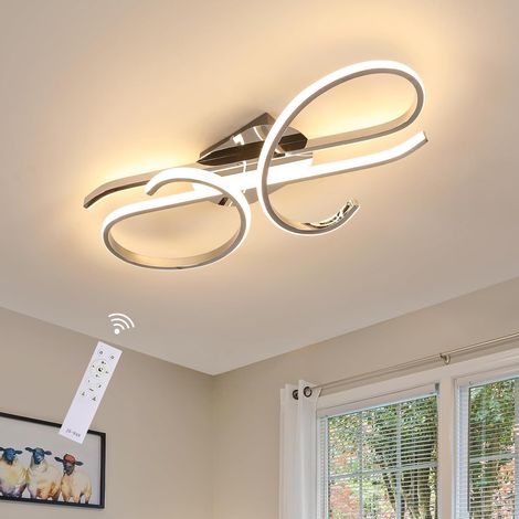 Plafonnier LED Dimmable, 30W Luminaire Plafonnier avec Telecommande Chromé Luminaire Plafonnier Mémoire pour Salon, Chambre, Entrée (1/5)