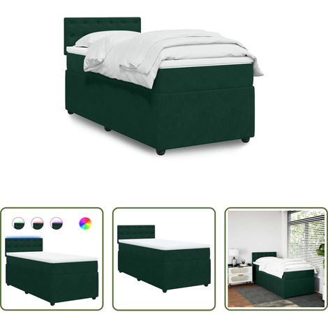 vidaXL Surmatelas - Sommier à lattes de lit avec matelas Vert foncé 90x200 cm (1/5)