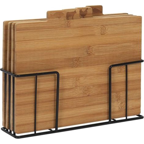 Lot de 4 Planches à Découper avec Socle Métal Noir (1/5)