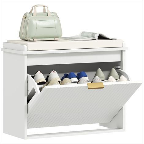 Console Banc d'entrée blanc MDF avec coussin et tiroir 62 x 26 x (1/5)