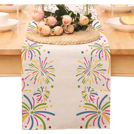 Chemin de table « Bonne année », nappe noire et or à pois et étoiles, décoration pour la maison et la cuisine, ambiance champêtre, linge de table en toile de jute pour les fêtes d'hiver 2026