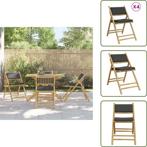 The Living Store Chaises de bistro pliantes lot de 4 coussins gris foncé bambou - Chaise De Jardin - Chaise Bistro - Mobilier De Jardin - Fauteuil De Jardin - Bamboo Furniture (1/5)