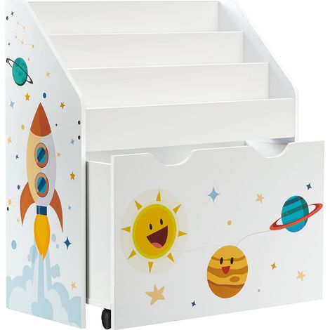 Étagère pour Jouets, 3 Compartiments Bibliothèque pour Enfants, Boîte à Jouets Mobile, avec roulettes, Multi-Usage, pour Chambre d'enfant et Salle de Jeux, Blanc GKR41WT (1/5)
