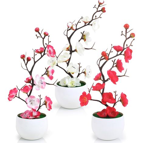 Fleurs de prunier artificielles en pot (28 cm) pour intérieur et extérieur, maison, bureau ou jardin.-AquaForge (1/5)
