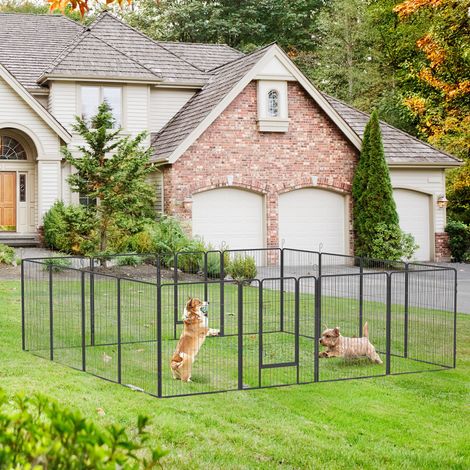 Enclos pour chiots - 2 portes - design modulaire - acier - gris - 16 éléments - 3,2 x 3,2 x 1 m - étanche