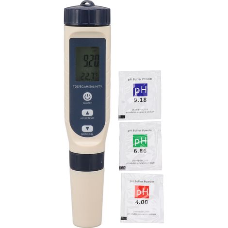 Testeur de Qualité d'Eau 5 en 1 - Mesure TDS, EC, pH, Température, Sel - Écran LCD Rétroéclairé Grand et Étanche IP65 (1/5)