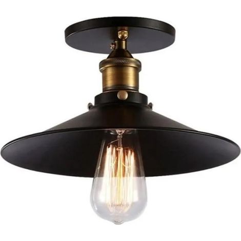 Plafonnier industriel rétro, douille E27, lustre suspendu de 22 cm, noir (1/2)