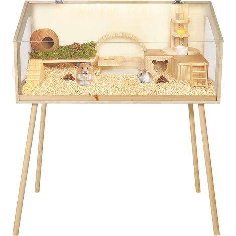 Cage en bois sur pieds pour hamsters & rongeurs Anti-rongeage, fenêtre acrylique, toit ouvrant, aérée, facile à nettoyer - 101.6x50.8x120.65cm (1/5)