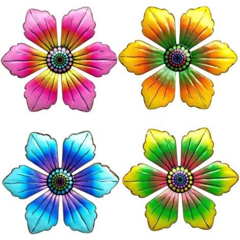 QORVA-Lot de 4 décorations murales en métal 3D en forme de fleurs, décoration murale, sculptures murales suspendues, ornement mural en métal pour salon, chambre à coucher, jardin (1/4)