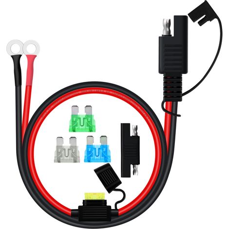 Connecteur SAE Batterie Moto 10AWG 30A vers O Ring 8mm 12V 24V avec Fusibles pour Moto, Solar Panel, Voiture, Bateau (10AWG + Fusible, 0.3 m) (1/5)