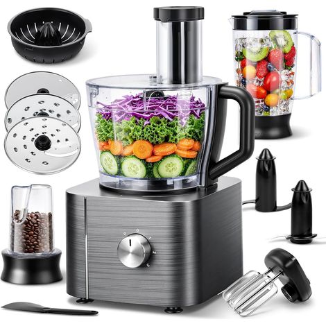 Food Processor, 1100 W Food Processor, Food Processor Included Chopper, Kneader Hook, Blender, Citrus Press and Coffee Grinder, 3.2L Bowl and 1.5L Blender (1/5)