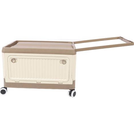 Caisse de stockage pliable PP avec couvercle et roulettes, boîte multifonction roulante empilable avec poignée pour vêtements livres snacks chaussures épicerie café (1/5)