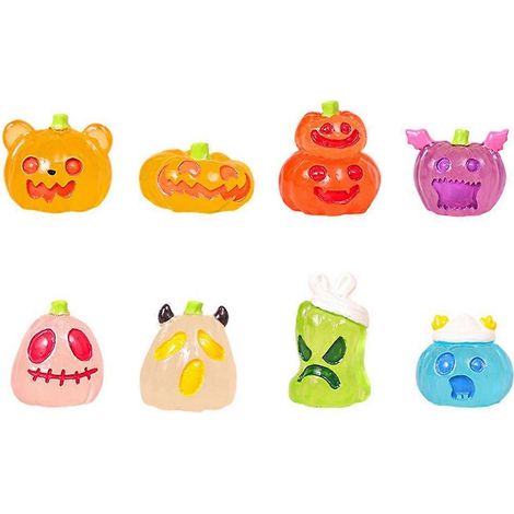 Lot de 8 figurines miniatures lumineuses d'Halloween en résine, décoration féerique pour jardin, citrouille et fantôme. (1/5)