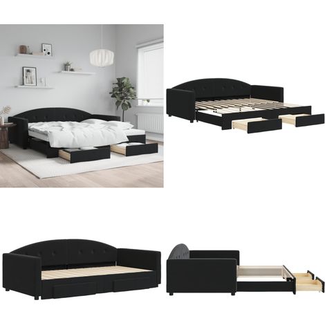 Tagesbett Ausziehbar mit Schubladen Schwarz 100x200 cm Samt - Schlafsofa - Schubladenbett (1/5)